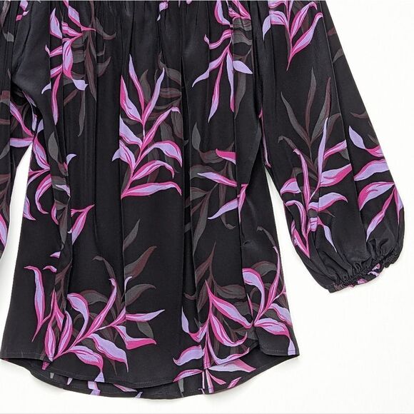 Tucker NYC Off the Shoulder Long Top Black Coconut Palms Crepe de Chine Silk Top - Picture 3 of 8